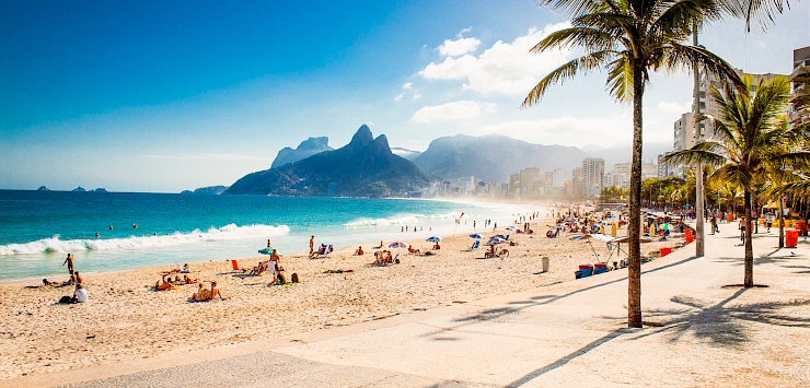 Palms and Two Brothers Mountain on Ipanema beach in Rio de Janeiro