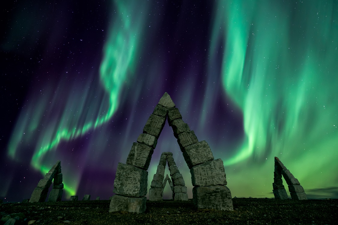 Northern Lights over anciect Icelandic structures