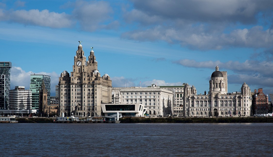 Liverpool city skyline and port