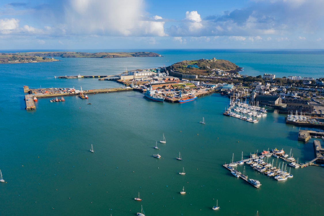 View of Falmouth harbour from the sky