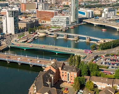 Aerial view of Belfast city centre