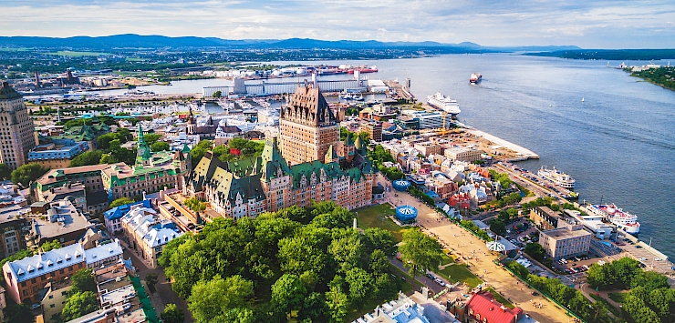 Aerial view of Chateau Frontenac Hotel, Quebec City, Canada